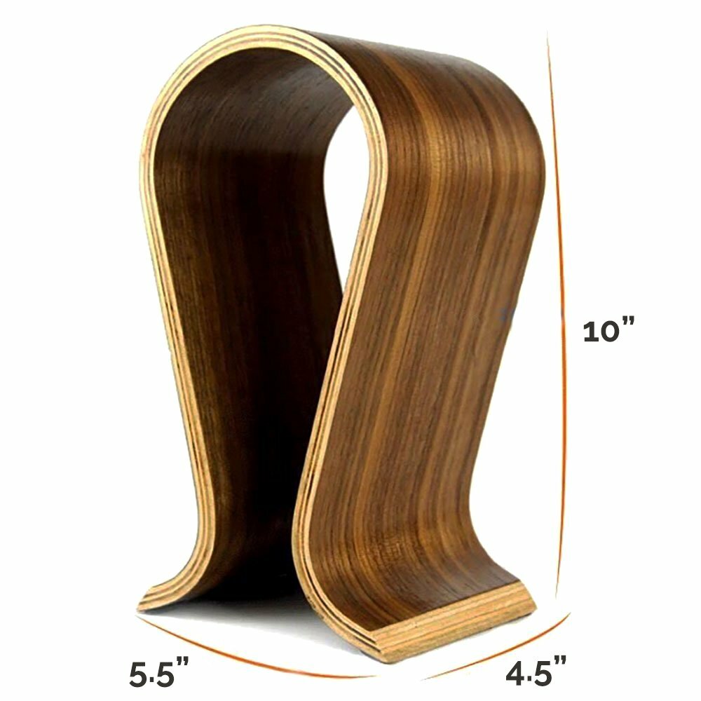 Walnut Finish Wooden Headphone U Shape Stand Hanger Holder Display Rack Decor