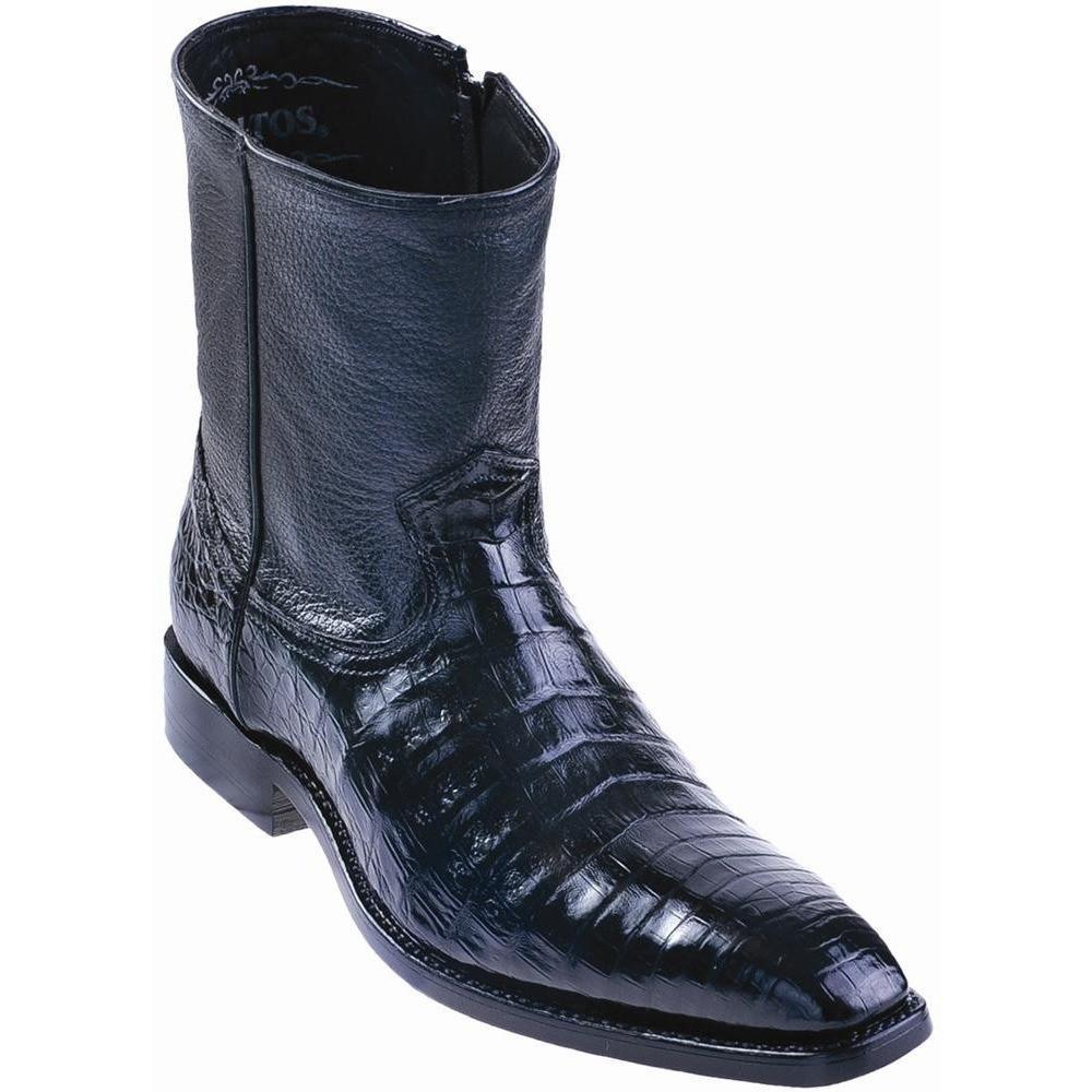 Pre-owned Los Altos Boots Los Altos Black Genuine Crocodile Ankle Boot Semi Square Toe Side Zipper Ee