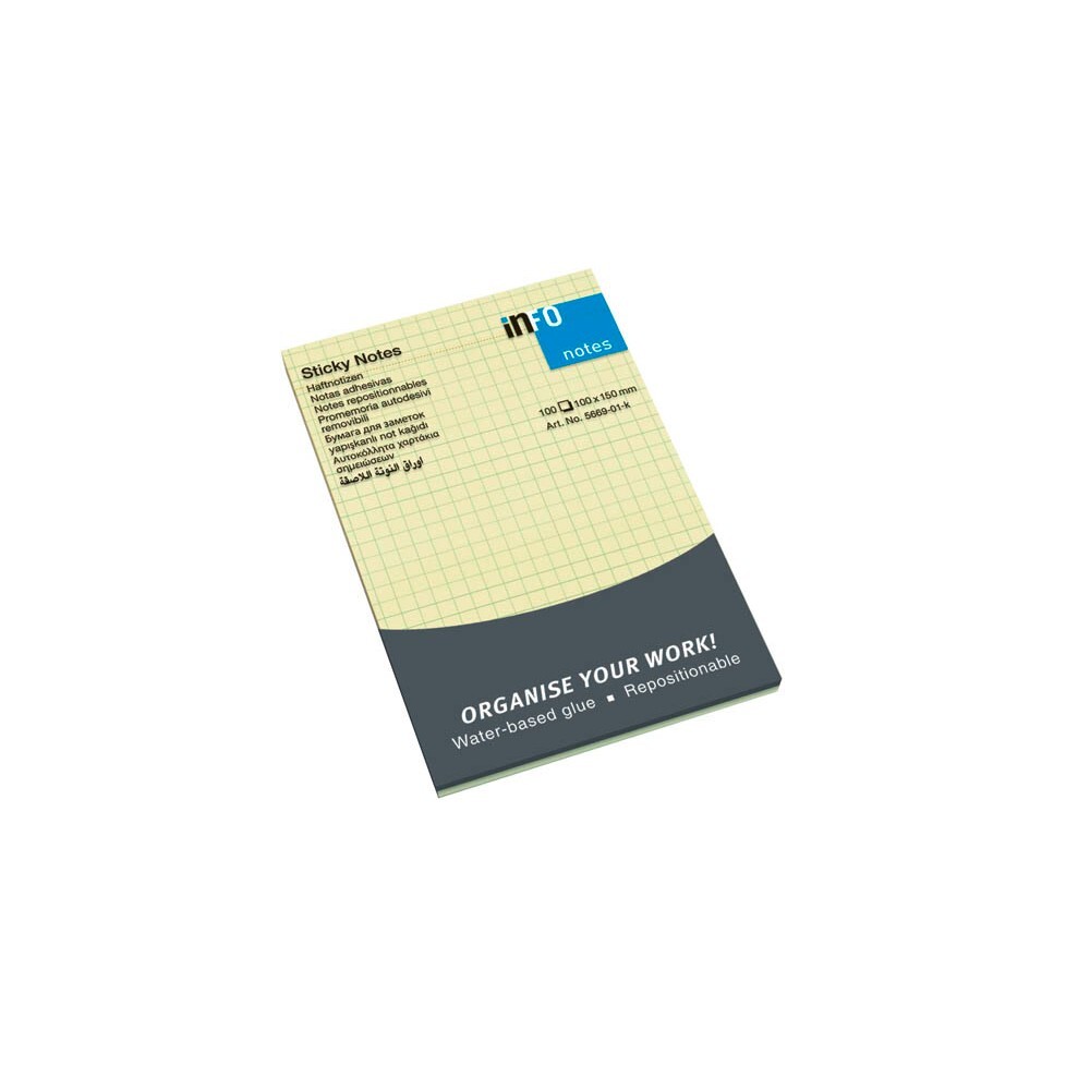 inFO Haftnotizen Standard 5669-01-K gelb 100 Blatt kariert 10x15 cm DIN A6