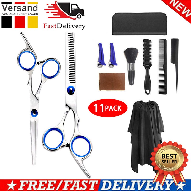11 Stück Friseurschere Haarschere Effilierschere Umhang Kamm mit 2 Clips Schnitt