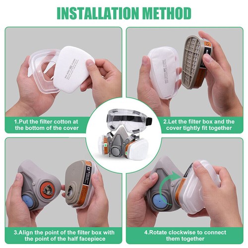 6200 Half Face 16 IN 1 Gas Mask Chemical Vapor Paint Spray Respirator + Filter