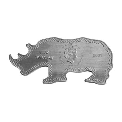 2022 Solomon Islands Animals of Africa Series - Black Rhino Shaped 1 oz Silve...