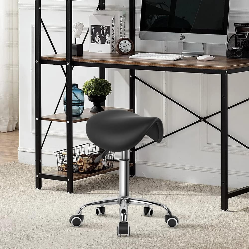 Rolling Saddle Stool PU Leather Swivel Adjustable Rolling Stool with Wheels Salo