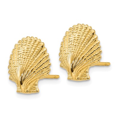 Pre-owned Superdealsforeverything Real 14kt Yellow Gold Scallop Shell Post Earrings