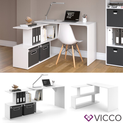 VICCO Eckschreibtisch LEVIA Weiß - PC Tisch Arbeitstisch Computer Büro
