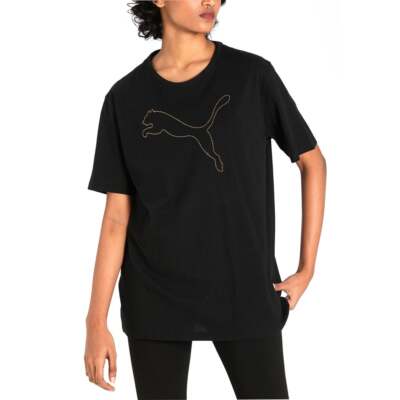 

Puma Bling Удлиненная футболка с круглым вырезом с коротким рукавом Женские черные повседневные топы 8458, Черный