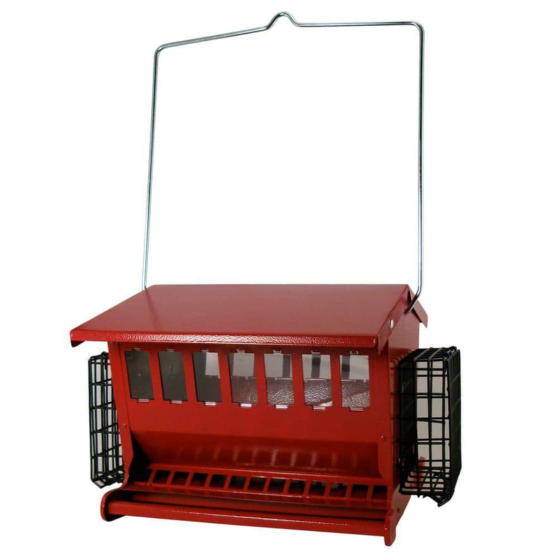 Squirrel Proof Heavy Duty Metal Hanger Double Sided Hopper Red