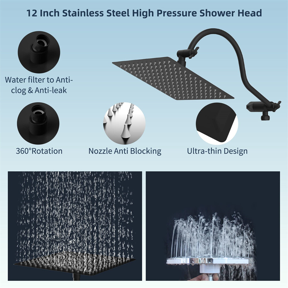All Metal High Pressure  Shower Faucet Set Rainfall Shower Head Combo Kit System