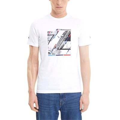 

Puma Bmw Mms Graphic Crew Neck Футболка с коротким рукавом Мужские белые повседневные топы 59952, Белый, Puma Bmw Mms Graphic Crew Neck Short Sleeve T-Shirt