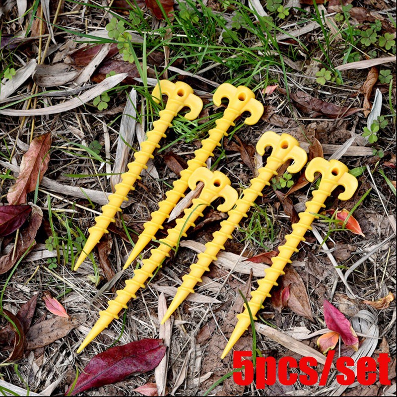 Yellow Plastic Camping Screw Peg Nails Stake Nail Trip Tent Peg Stakes