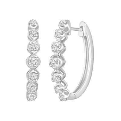 14K White Gold Round Lab Grown Diamond Hoop Earrings Gift for Valentine's Day
