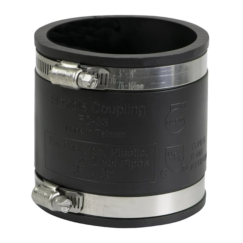 3 In. PVC Flexible Coupling with Stainless Steel Clamps