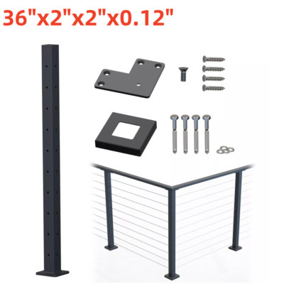 Cable Railing Post 36''x2''x2''x0.12'' Deck Railing w/Pre-Drilled Holes Black 1 Pack