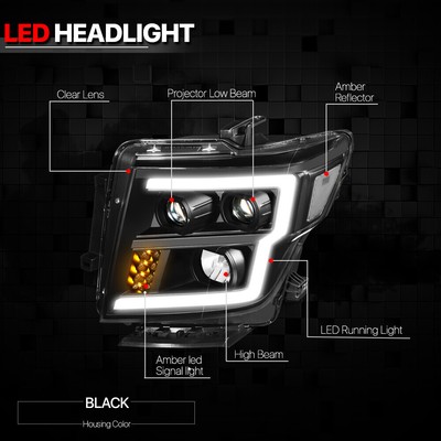 Black Clear LED DRL Signal Projector Headlight Lamps for 16-22 Nissan Titan XD