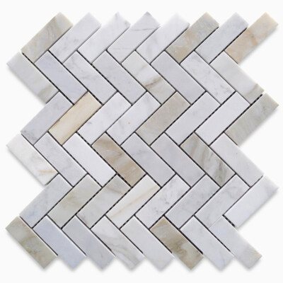 G72XH Calacatta Gold Calcutta Marble 1x3 Herringbone Mosaic Tile Honed