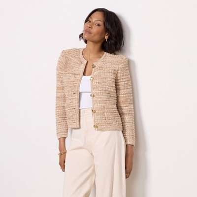 NEW Ba&sh  Bash Guspa Cardigan Jacket in Beige Tan Tweed | size 2 / M