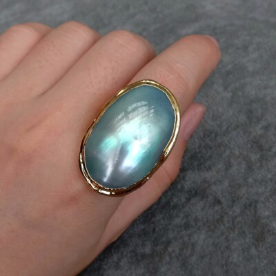 Blue Sea Shell Rings Handmade Beaded Summer Ocean Seashell Rings Boho Adjustable