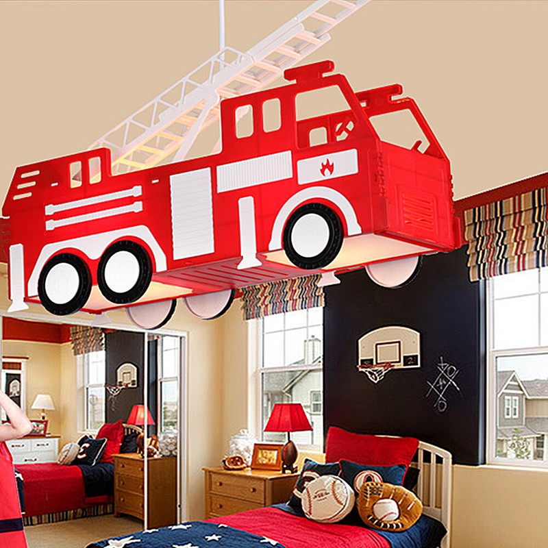 Feuerwehr Deckenleuchten Kinder Decken Hänge Leuchte Auto Pendel Lampe Rot Junge