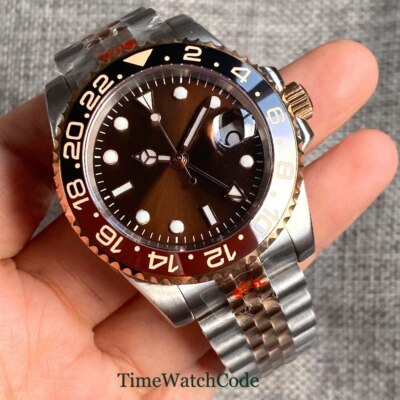 Sterile GMT Automatic Men's Watch 40mm Sapphire Crystal Brown Dial Rose Gold