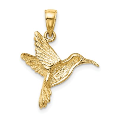 Pre-owned Superdealsforeverything Real 14kt Yellow Gold 2-d Hummingbird Pendant