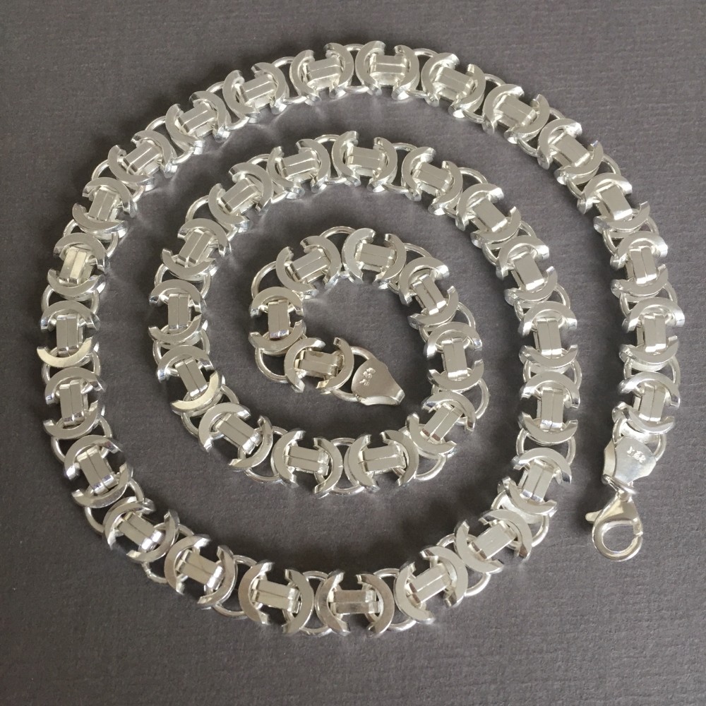 Pre-owned Handmade Mens Flat Byzantine Necklace King Chain 925 Sterling Silver 13mm 152gr 22"
