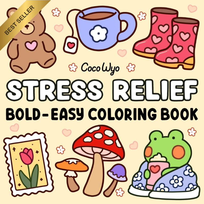 Stress Relief Coloring Book for Adults & Kids – Easy Bold Designs w/ Animals & M