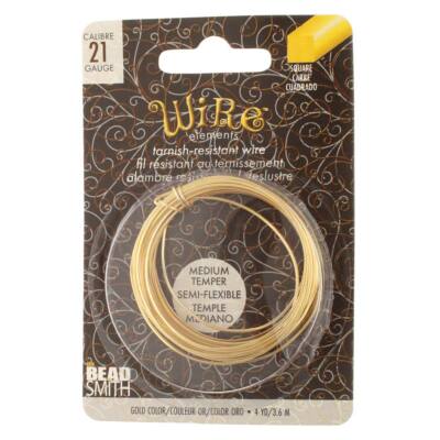 Wire Elements SQUARE Gold Color Wire by Beadsmith (18 & 21 Gauge)