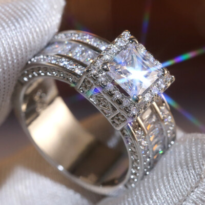 Luxury Cubic Zircon Ring Women 925 Silver Wedding Party Jewelry Sz 6-10