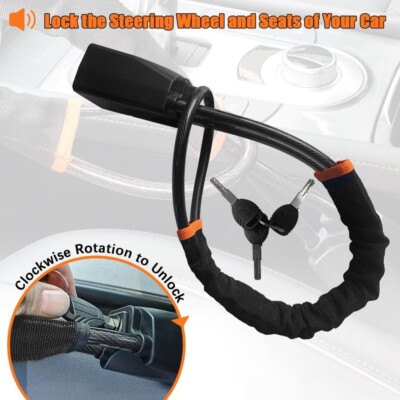 Steering Wheel Lock with 3 Keys Seat Car Belt Lock Anti-Theft Device Universal