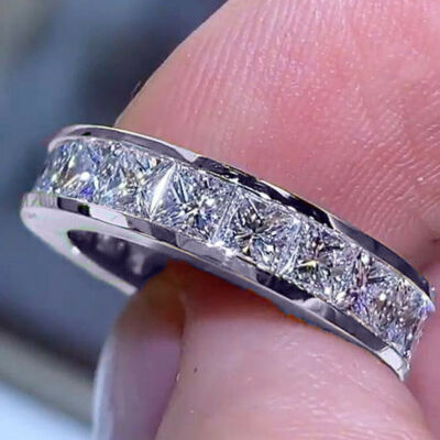 2CT Princess Lab-Created Diamond Wedding Band Ring 14k White Gold Over