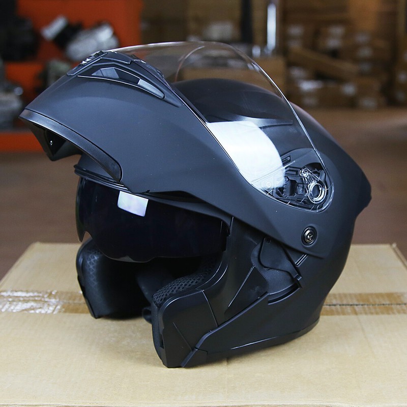 DOT Motorcycle Helmet W/ LED Light Modular Flip Up Dual Viso
