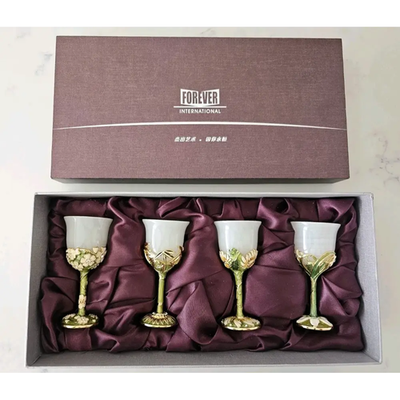 Forever International Enameled Flower Goblet Set of 4