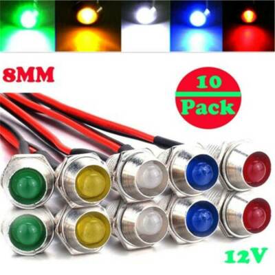 10Pcs 12V 8mm LED Indicator Light Lamp Waterproof Signal Warning Lights Car Boat