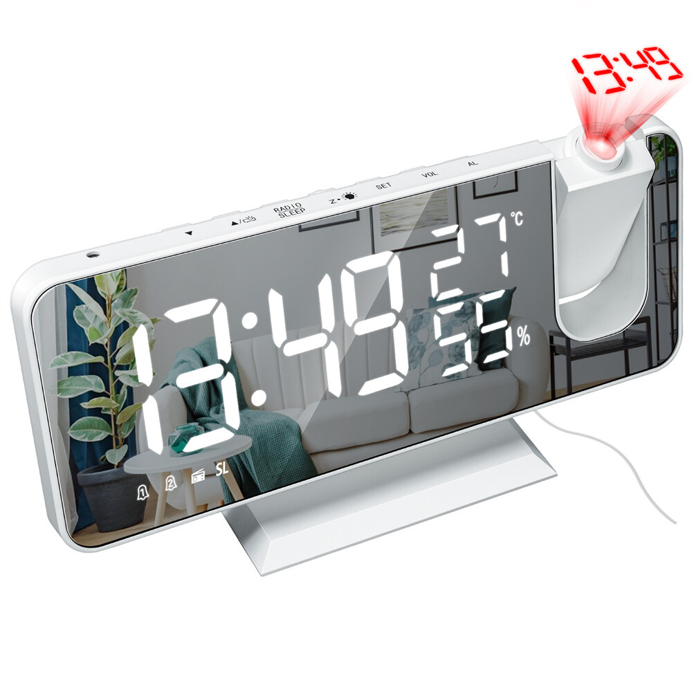 USB Digital Large Mirror Clock with Projection FM Radio Mirror LED Display