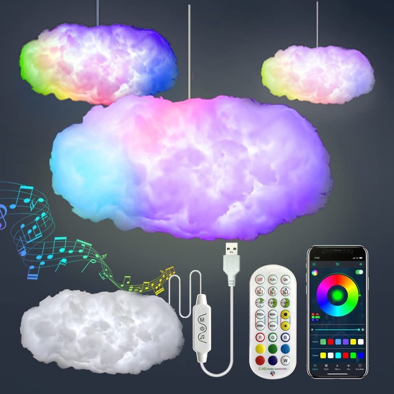 3D Big Cloud Lightning Light Kit Music Sync Warm White