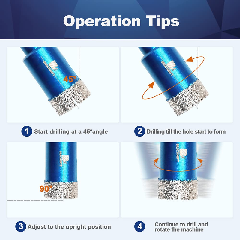 Dry Diamond Core Drill Bit Set, 2pcs 1 Inch (25 mm) Diamond Hole Saw Core Drill