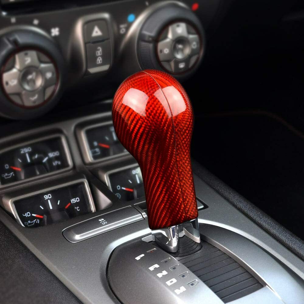 Red Carbon Fiber Console Gear Shift Knob Cover For Chevrolet Camaro