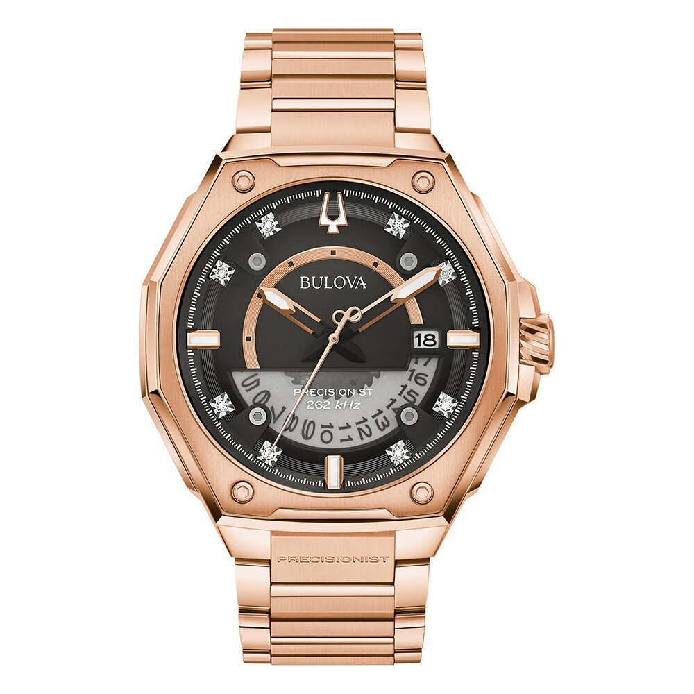 Pre-owned Bulova Men's Series X Calendar Precisionist Quartz Rose Gold Watch 45 Mm 97d129
