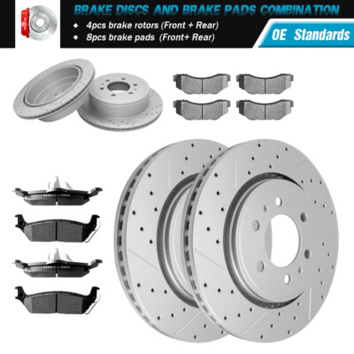 Front and Rear Disc Rotors + Ceramic Brake Pads for 2010 2011 Ford F-150 6 Lug