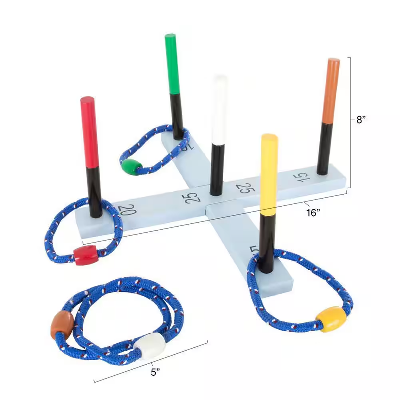 Ring Toss Game Outdoor Indoor Wooden Yard Lawn Party Family Game 5 Rope Case