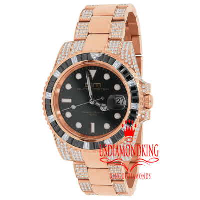 Pre-owned Bling Master Full Stainless Steel 18k Rose Gold Finish Simulated Diamond Mens President Watch