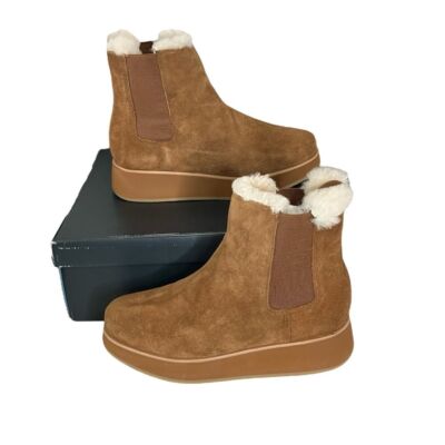 Pre-owned Bernardo Tobacco Split Suede Cozy Booties Size 8.5 In Brown