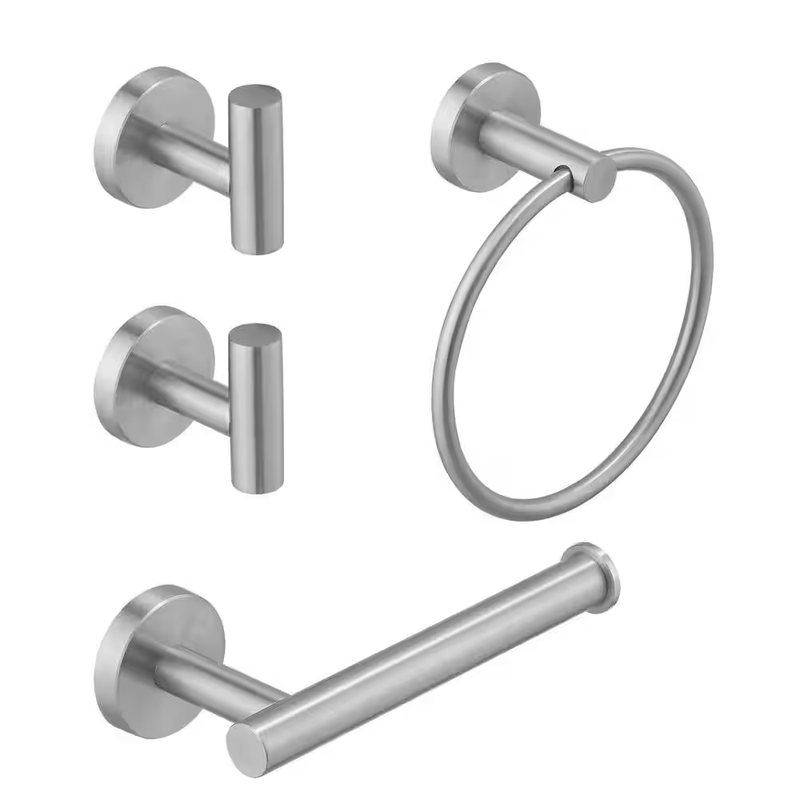 Bathroom Hardware Set 5 pc Stainless Steel Towel Bar Ring Robe Hook Toilet Paper