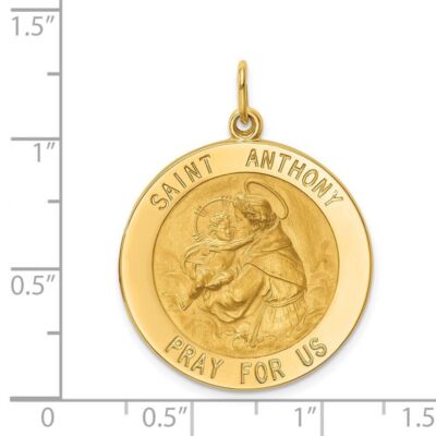 Pre-owned Diamond2deal 14k Yellow Gold Solid Polished/satin Large Round St. Anthony Medal