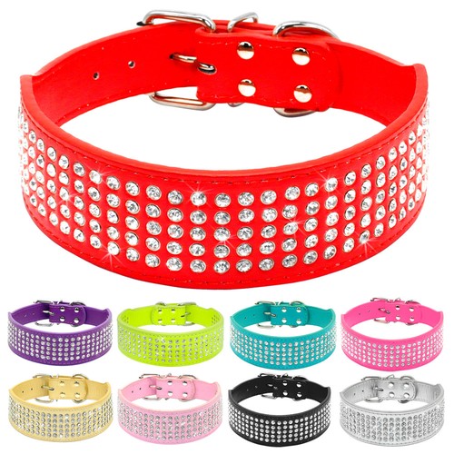 Glitzerndes Leder-Hundehalsband Mit Strass – Verstellbar Für Kleine Bis Große Hunde, Größe L (38-46 Cm)
