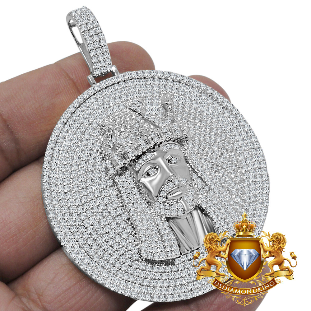 Pre-owned Us Diamond King Real Sterling Silver Jesus Face Piece Custom Pendant Charm Medallion Big 2.85 '' In White/clear