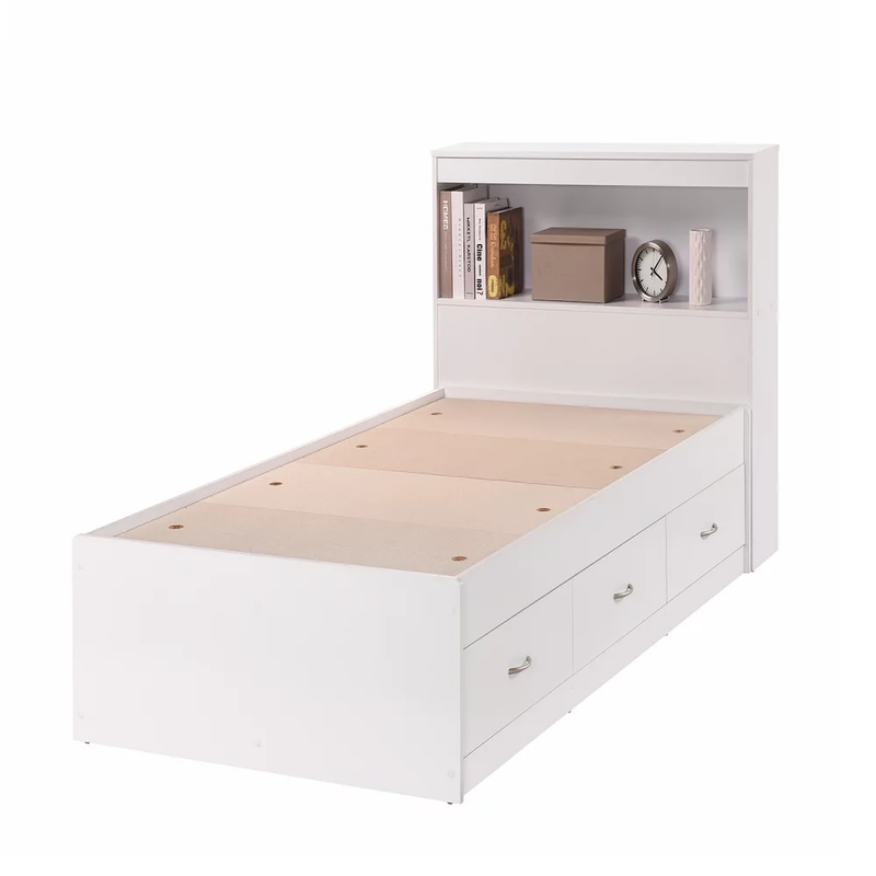With Headboard 3-drawer White Wood Mattress Not Included