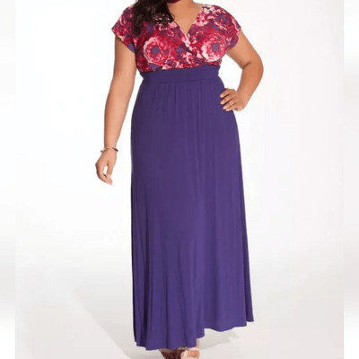 IGIGI Yaliya Raquel Linea Maxi Dress Floral Violet Wrap Bodice Plus Size 22 / 24