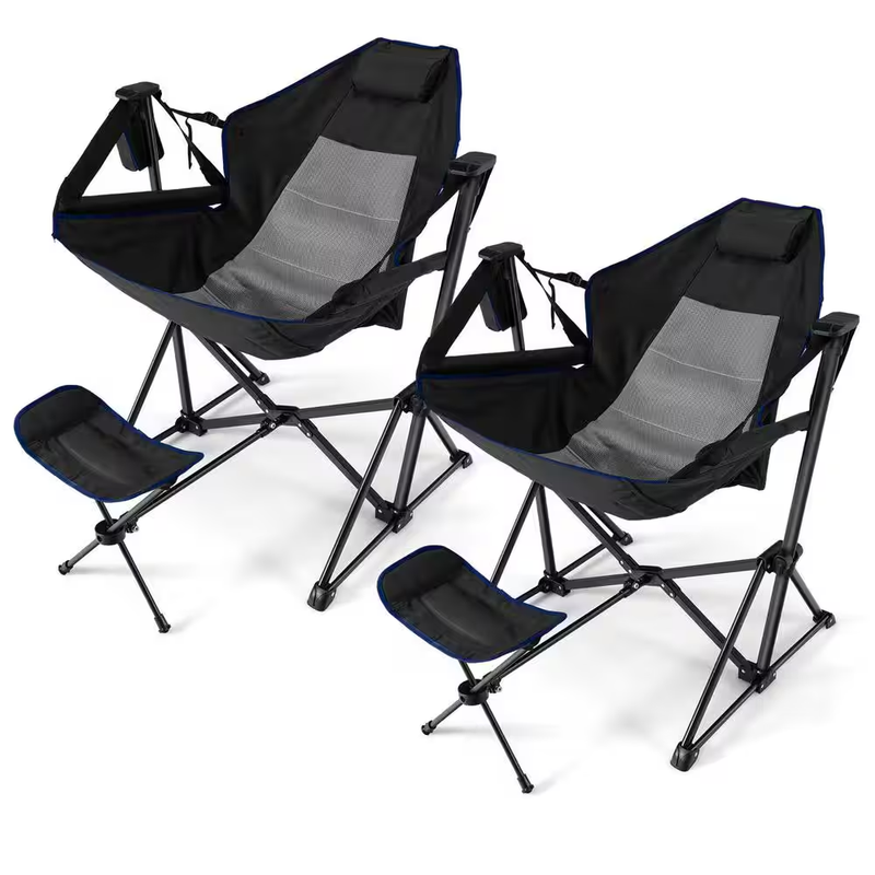 2-Piece Hammock Camping Chair with Retractable Footrest and Carrying Bag for Cam