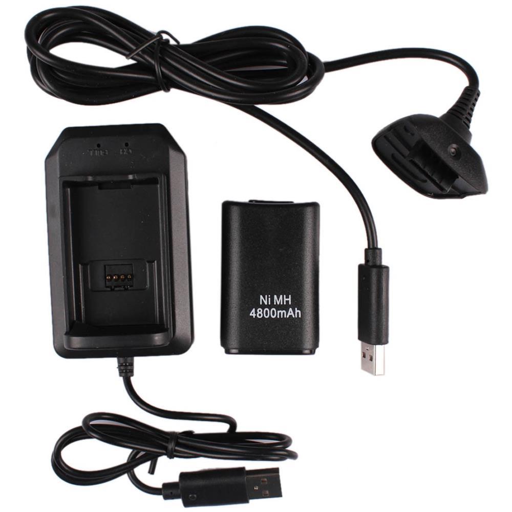 Kit Cavo + Base Di Ricarica + Batteria Nera 4800mah Controller Xbox 360 Slim hsb